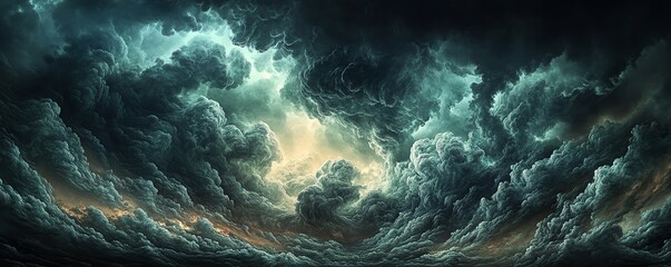 Troposphere filled with layers of nimbus clouds, each vast and brooding, capturing the raw power of nature, Nimbus Vast Troposphere, Nature s fury