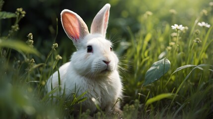 Fototapeta premium white rabbit in the grass