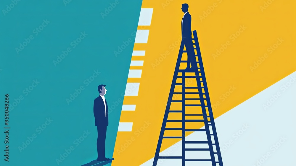 Wall mural depicting business inequality in the workplace, this vector concept portrays a skewed corporate ladd