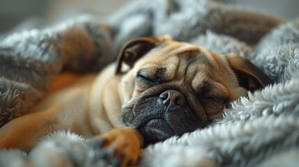 Cute Pug Dog Napping on Carpet