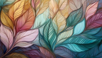 multi-colored background with leaves. pattern of leaves on the wall in transparent style.
