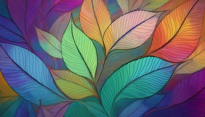 multi-colored background with leaves. pattern of leaves on the wall in transparent style.