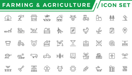 Farming, Agriculture - thin line web icon set. Outline icons collection