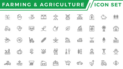 Farming, Agriculture - thin line web icon set. Outline icons collection