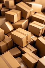 Fototapeta premium Close-up of numerous cardboard boxes stacked together, showcasing their texture and design for packaging or shipping purposes.