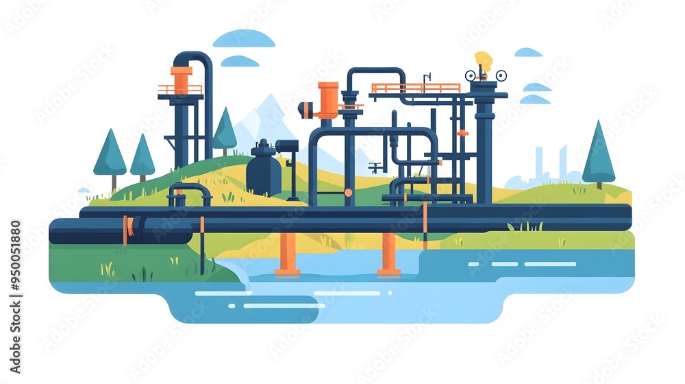 Poster streamlined pipeline network for water infrastructure management an isolated diagram showcasing the 
