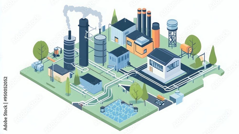 Poster detailed showcasing the complex network of interconnected pipes and infrastructure that comprise a c