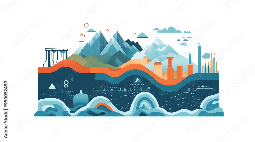 Poster a flat image of a water supply and demand chart isolated on a plain background the chart provides an
