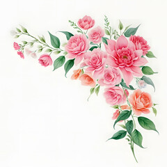 a watercolor painting of pink flowers and green leaves