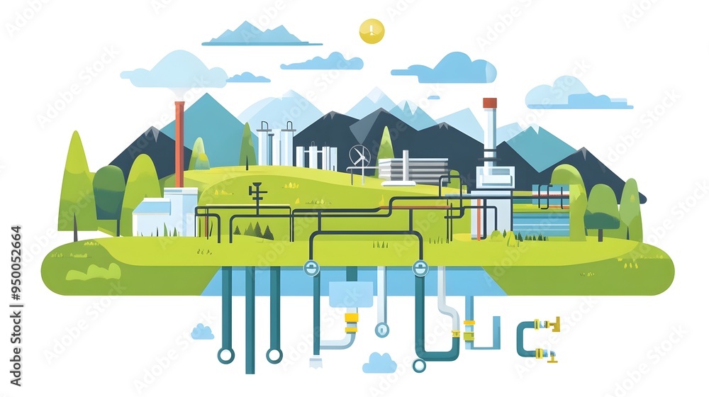 Poster detailed diagram showcasing the intricate components and layout of a comprehensive water distributio