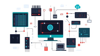 Detailed Infographic Showcasing the Flow of Communication and Data Exchange Between Computer Hardware and Software Components for Seamless System and Performance