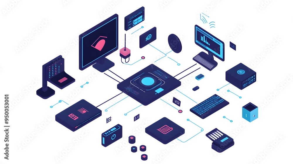 Poster detailed infographic depicting the flow of data and information from input devices such as keyboards