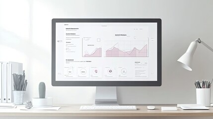 Elevating User Experience: Minimalist Office Sketch, Monitor Displaying UX/UI Analytics, and Design Canvas for Information

