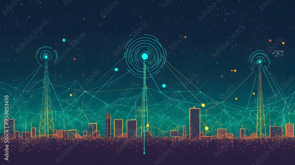 Poster detailed infographic diagram visualizing the signal path and data transmission flow within a wireles