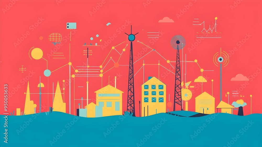 Poster detailed infographic illustrating the transmission of radio waves for effective communication system