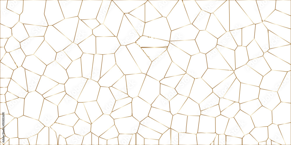 Poster golden gradient lines stroke abstract white crystalized broken glass background. voronoi diagram bac