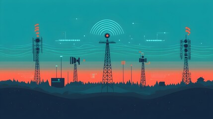 Detailed Infographic Explaining the Transmission and Propagation of Radio Waves for Telecommunication and Wireless Communication Systems