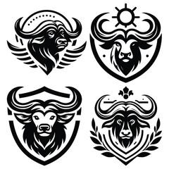 Fototapeta premium Stylized buffalo heads vector illustration, black and white design, perfect for logos and emblems