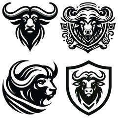 Obraz premium Buffalo illustrations in black and white, vector logos, perfect for branding and design projects