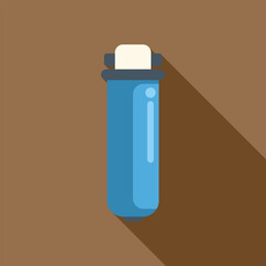 Blue water filter cartridge with a long shadow on a brown background