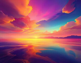 Fototapeta premium Stunning purple, yellow, and orange sunset sky - gradient rich colors - ethereal dreamy summer sunset or sunrise.