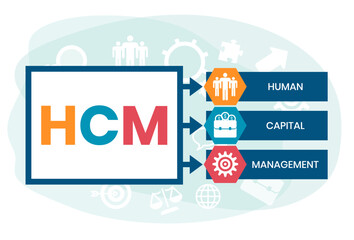 HCM - Human Capital Management acronym. business concept background. Vector illustration for website banner, marketing materials, business presentation, online advertising