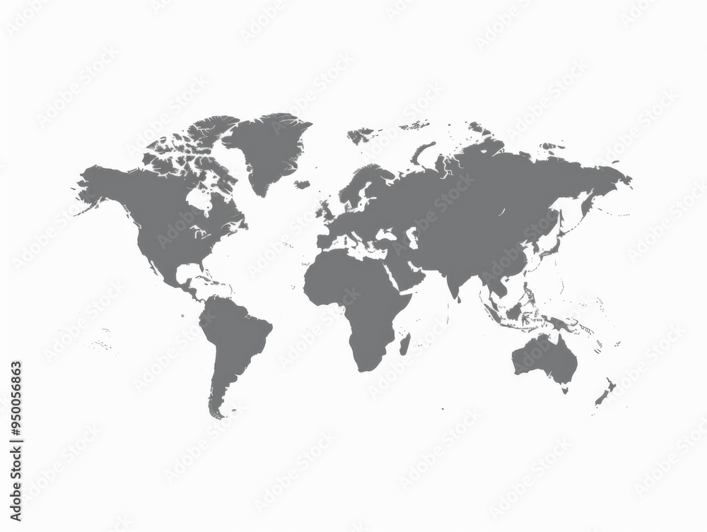 Wall mural a world map is shown in black and white. the map is a simple, clean design with no color