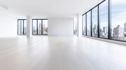 Obraz premium High-rise apartment with open floor plan and floor-to-ceiling windows, modern urban living trends