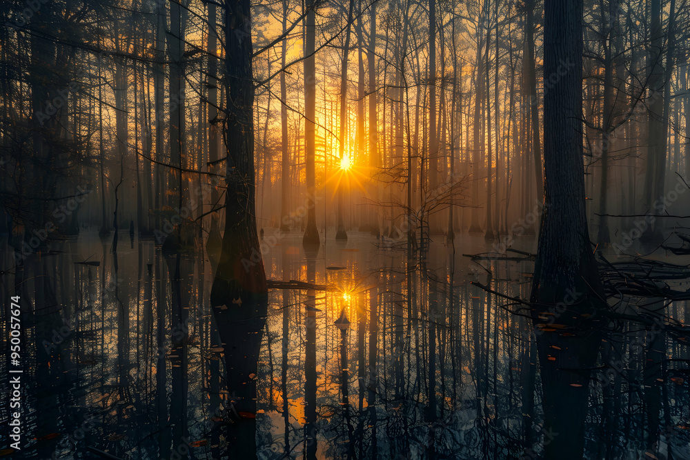 Poster sunrise over the river