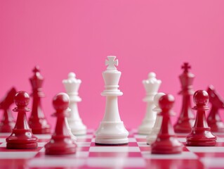 A chess game with a white king and a red king