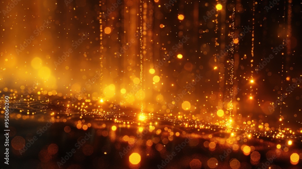 Poster abstract background with golden lights and bokeh effect.