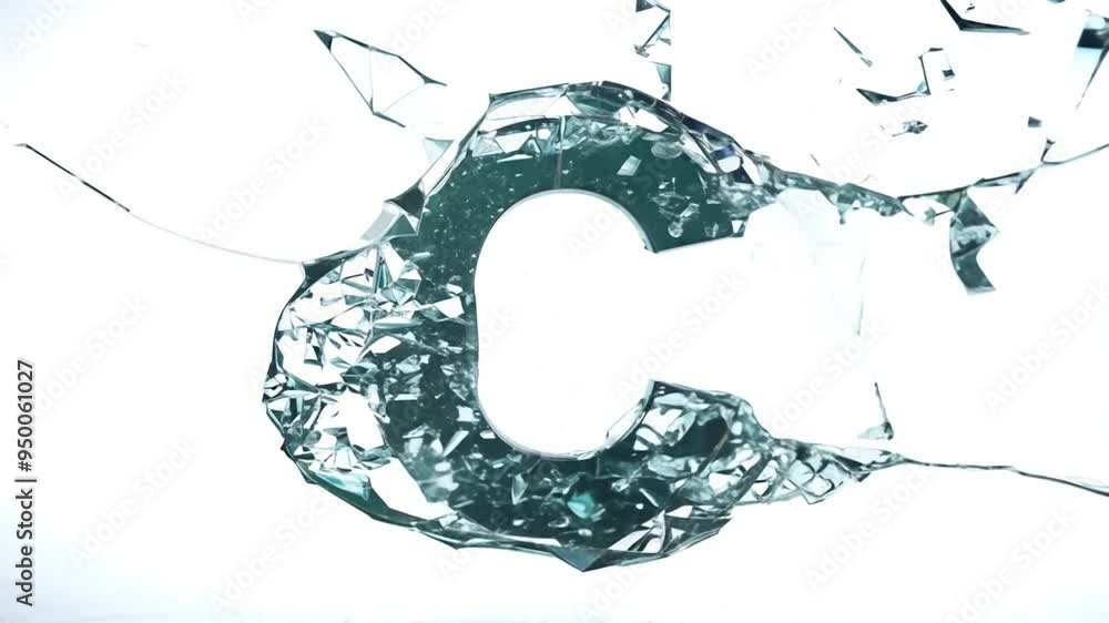 Poster glass letter 'c' formed from shattered shards on a bright background generative ai