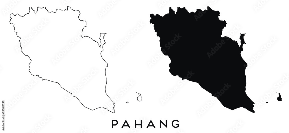 Wall mural Pahang map outline and black silhouette vector