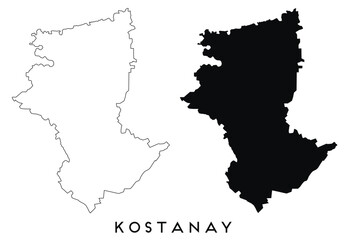 Kostanay map outline and black silhouette vector