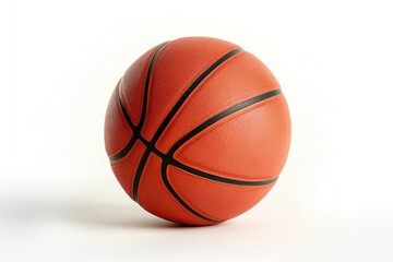Fototapeta premium Basketball ball isolated on white background. Orange, brown, black colors. Leather texture, stripes design. Round, circular object used in sport, game, competition.