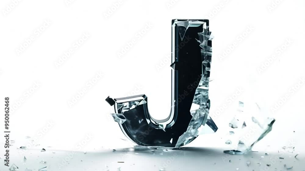 Poster glass letter j formed from colorful shards on a white surface generative ai