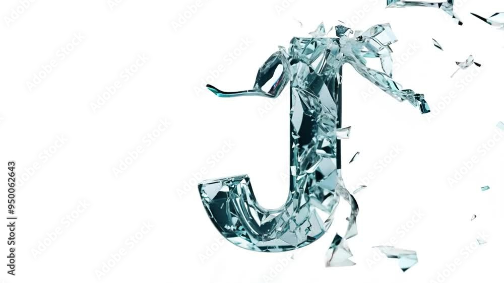 Poster fragmented letter j created from glass shards generative ai