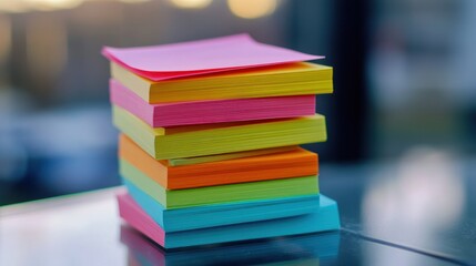 Stack of Colorful Sticky Notes on a Glass Desk