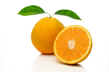 orange fruit with leaf isolated