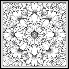 ntricate Mandala Design with Floral and Geometric Elements for Coloring