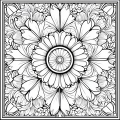 Detailed Floral Mandala with Layered Petals and Geometric Symmetry