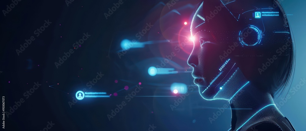 Poster a futuristic portrait of a robotic figure showcasing advanced technology and artificial intelligence