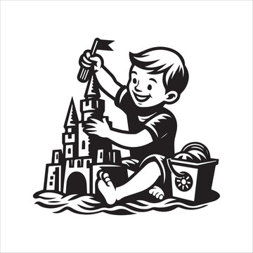 recommend clip art: Joyful Child Building Sandcastle vector illustration silhouette
