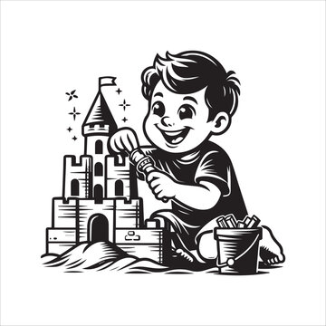 recommend clip art: Joyful Child Building Sandcastle vector illustration silhouette
