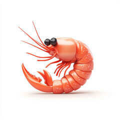 An shrimp modern cartoon icon in 3D on white background