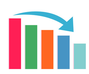 右肩下がりのグラフ。下降するグラフ。業績不調。ベクターイラスト