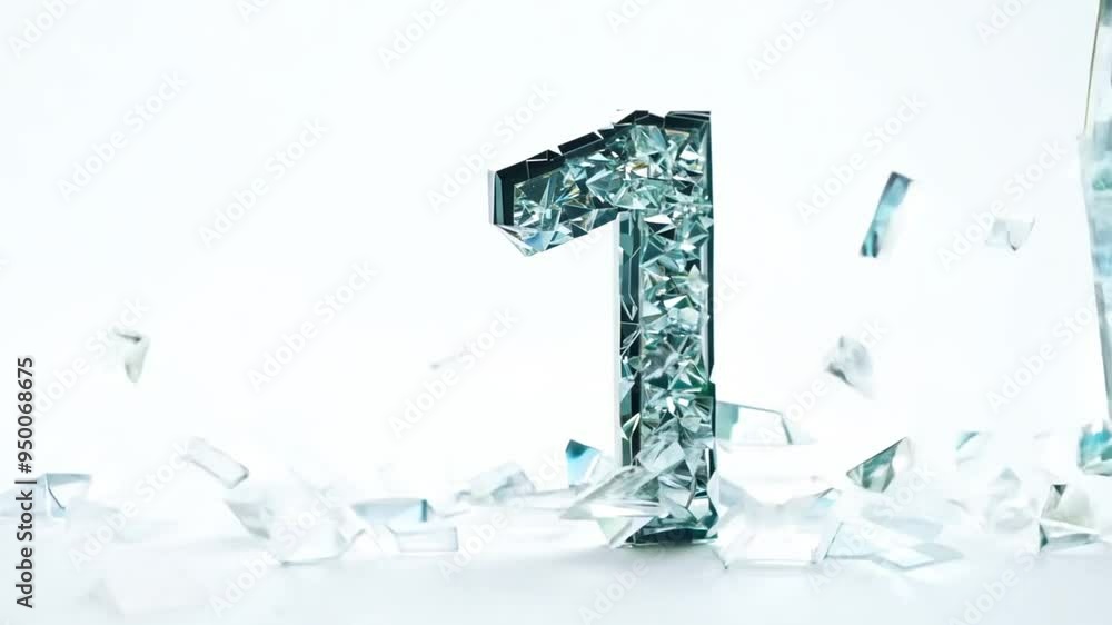 Poster number one crafted from shards of glass on a light background generative ai