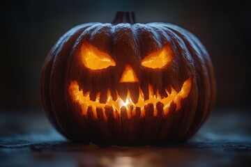 Jack-o'-Lantern in Darkness with Eerie Glow