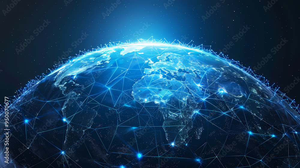 Wall mural 2d illustration world map abstract background.global network connection. world map point and line co