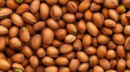 A detailed view of pistachio nuts in their shells, highlighting the rich textures and natural hues that make them an appealing and nutritious snack option SEAMLESS PATTERN